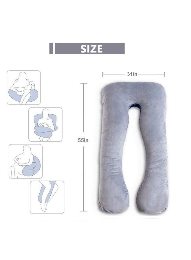 Pregnancy Pillow, U Shaped Full Body Pillow, Nursing, Support and Maternity Pillow for Pregnant Women with Removable Velvet Cover (Grey) - Image 2